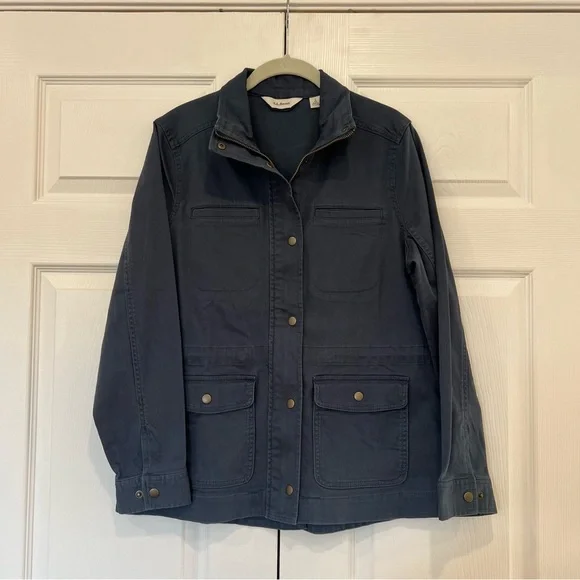 L.L. Bean Classic Utility Jacket Navy Blue Zip Snap Womens Small Barn Chore Work - Picture 1 of 8